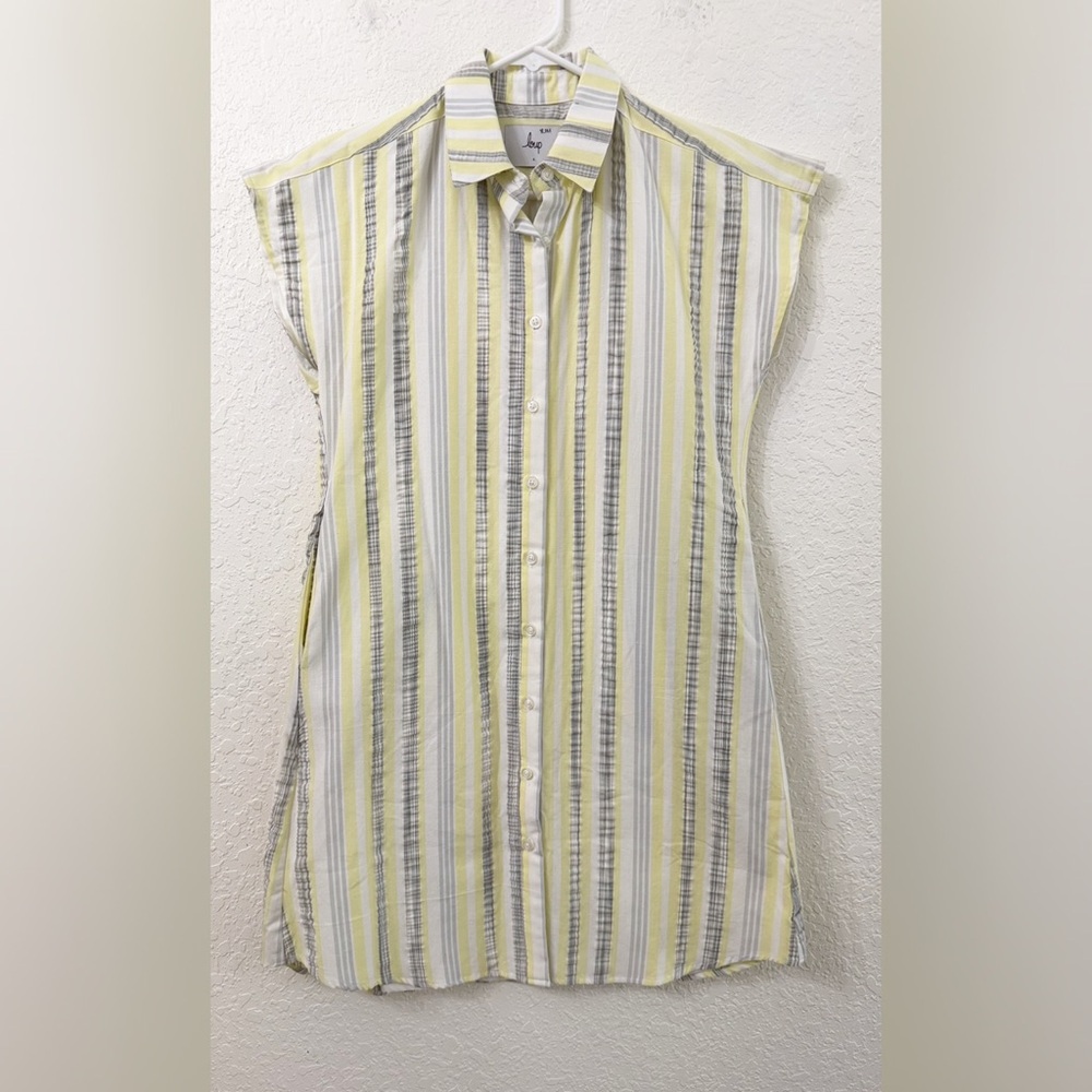 Loup Striped Button-Up Dress in Yellow, White & Gray - S